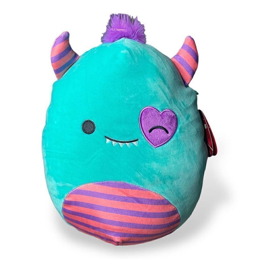 Squishmallow 12" Leon Heart Eye Monster Teal Pink Purple Valentine Plush BNWT